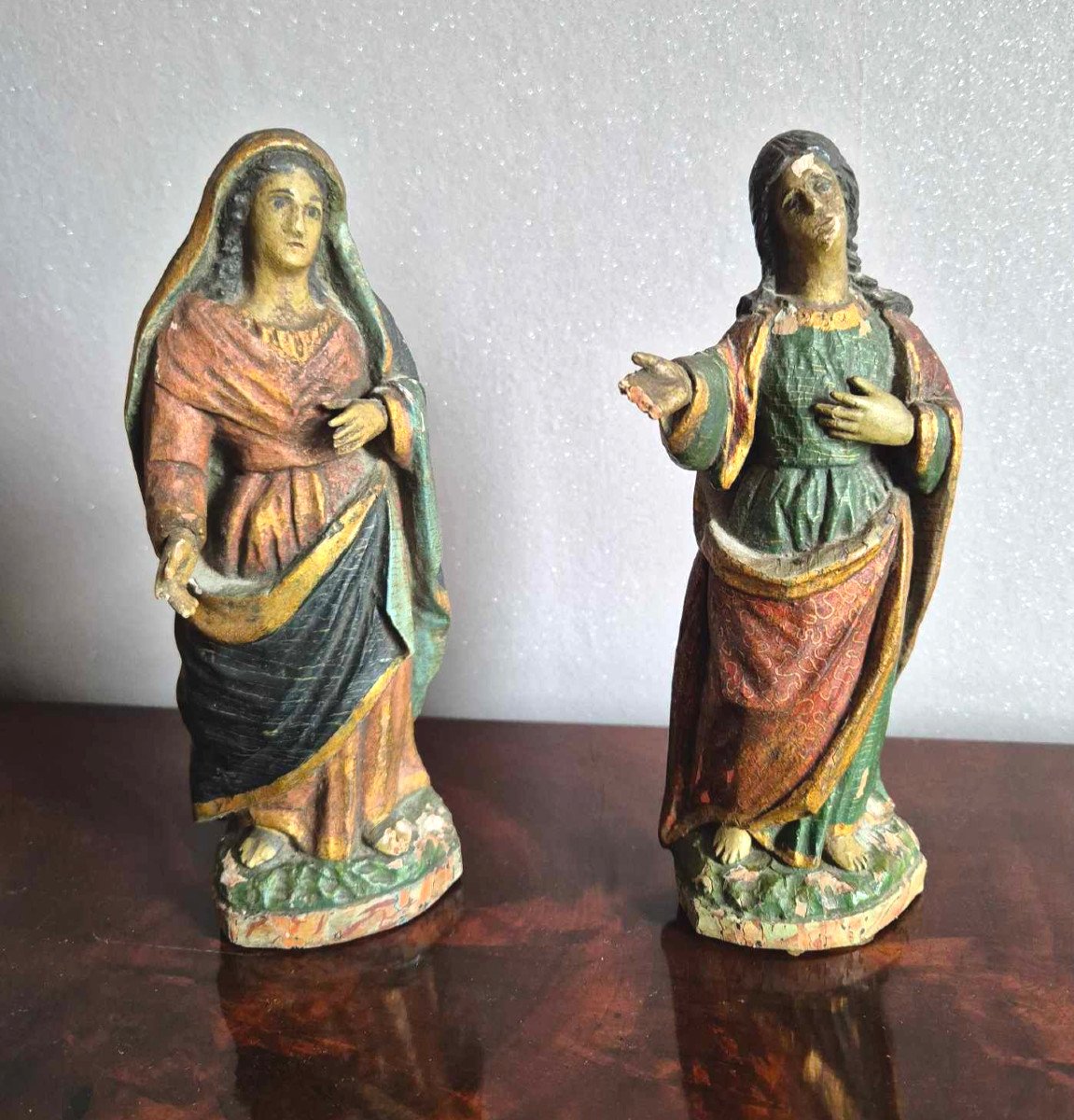 Religious Subjects In Polychrome Gilded Wood - 18th Century