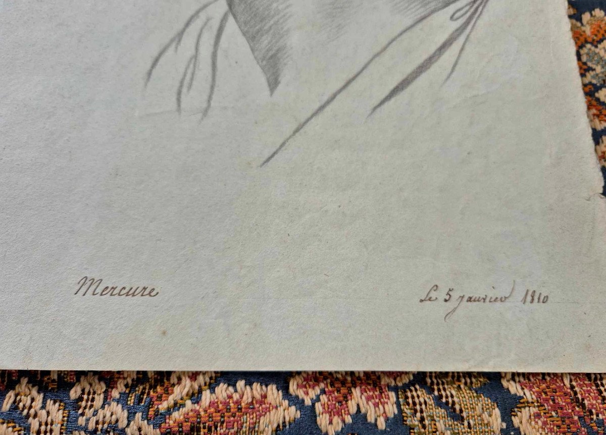 Original Drawing "mercury" In Pencil - Alphonse De Boisricheux - Empire Period - 19th Century-photo-2