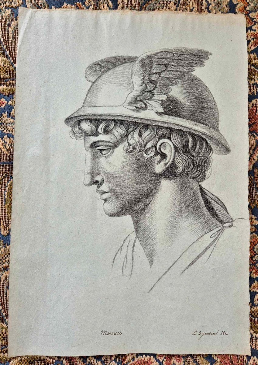 Original Drawing "mercury" In Pencil - Alphonse De Boisricheux - Empire Period - 19th Century