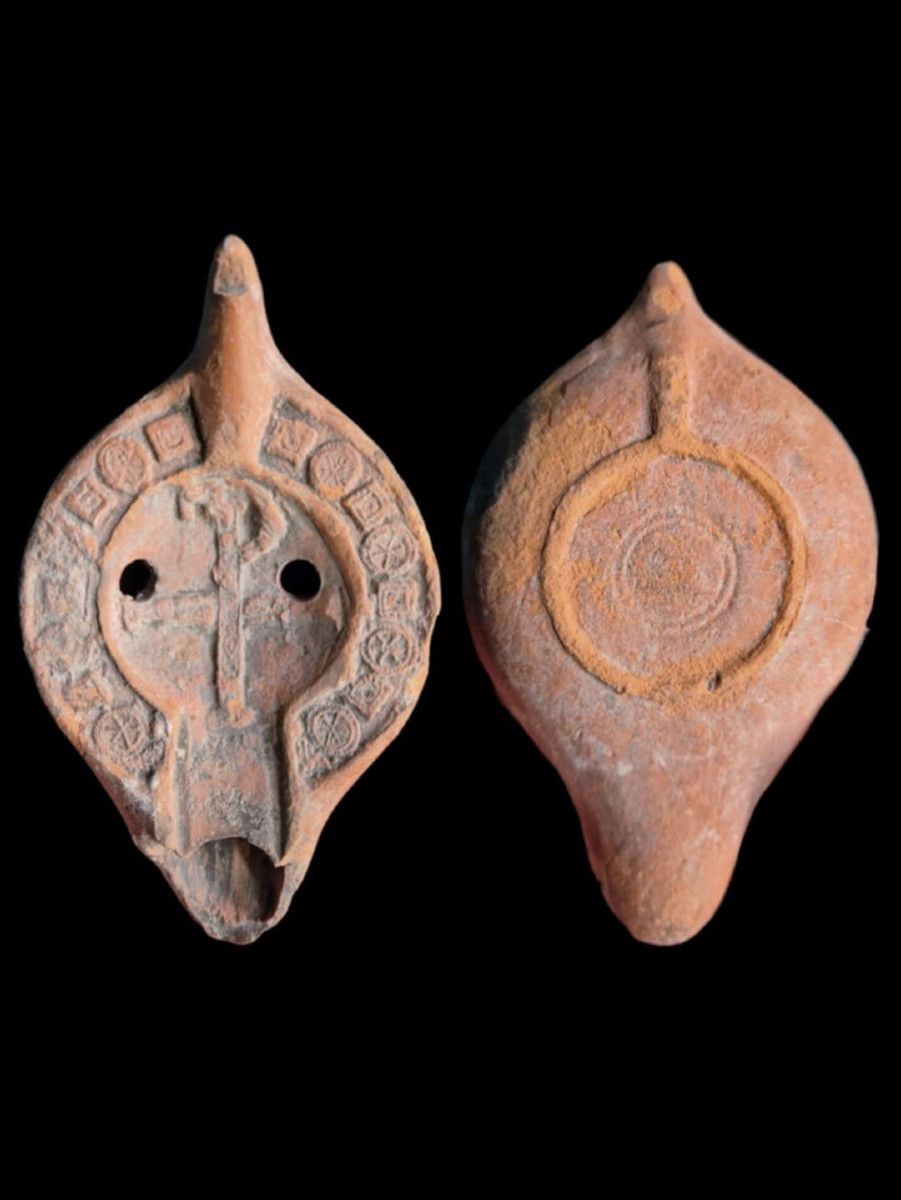Christian Oil Lamp With Religious Decor – North Africa