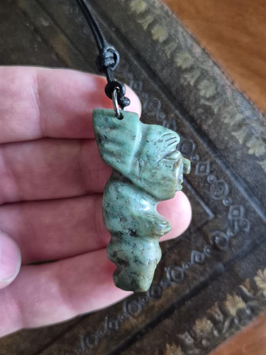 Mayan Jadeite Talismanic Amulet - Antique Pendant -photo-2