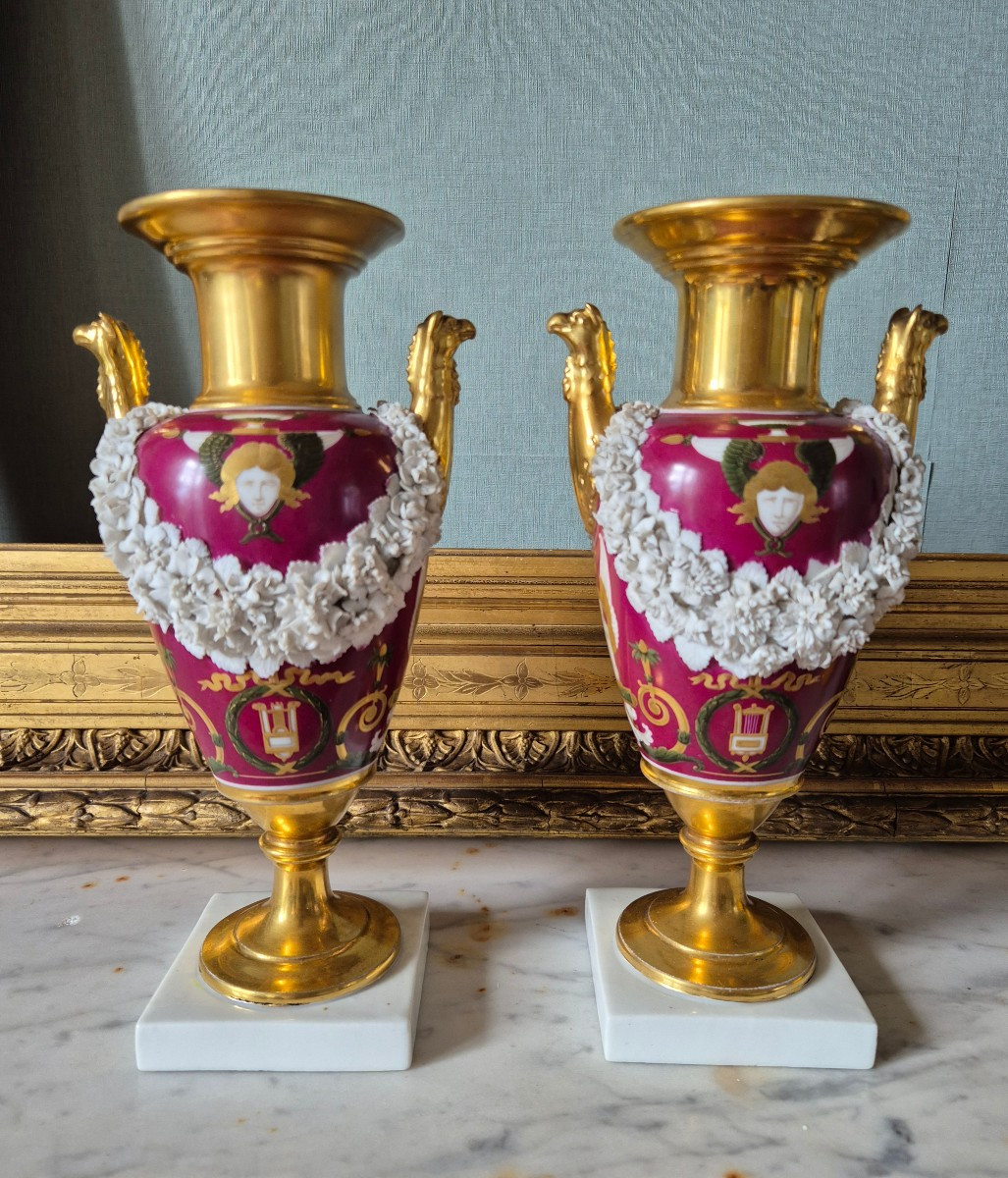 Paire de vases Epoque Empire attribuée à Dagoty – Vases aux saisons. Allégorie de la musique -photo-2