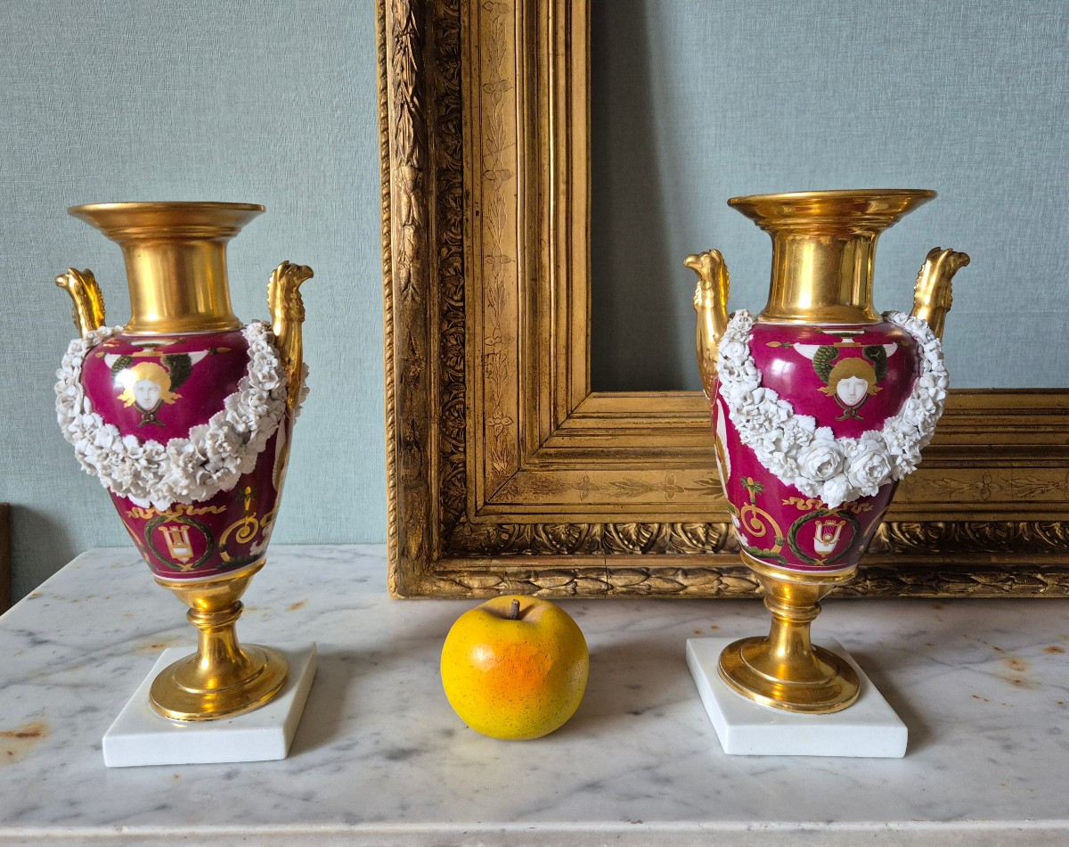 Paire de vases Epoque Empire attribuée à Dagoty – Vases aux saisons. Allégorie de la musique -photo-3