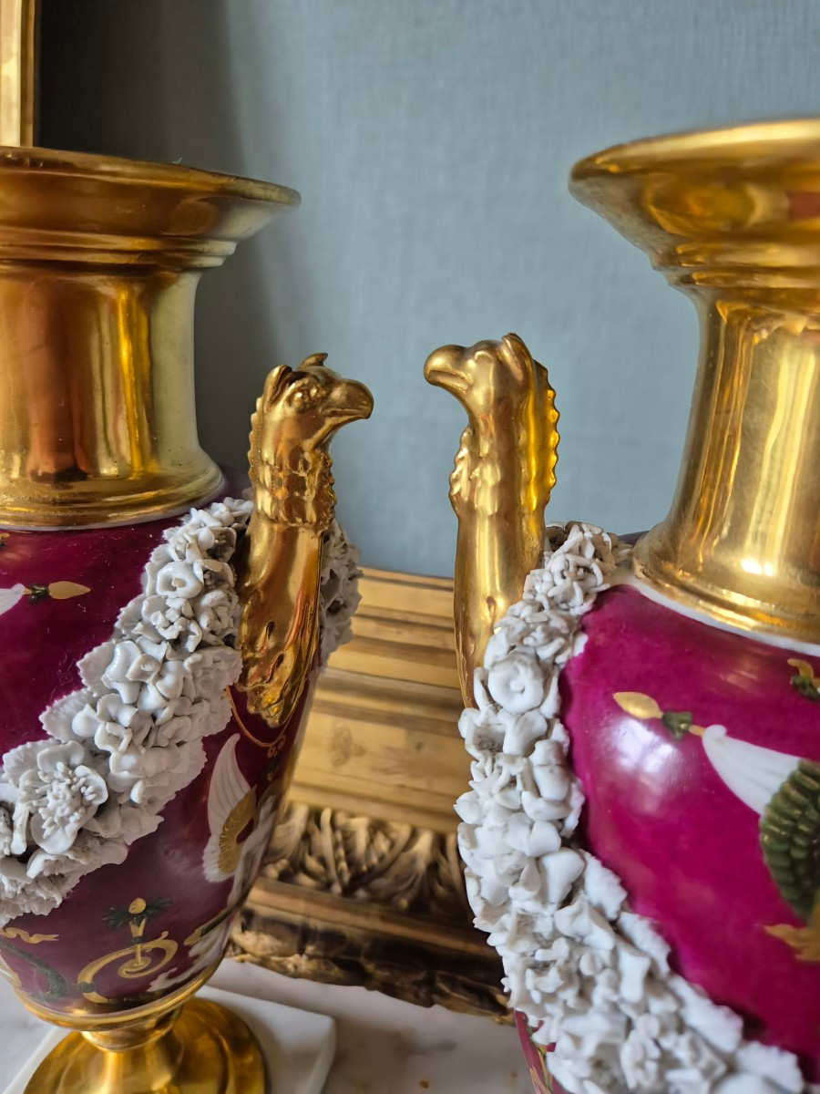 Paire de vases Epoque Empire attribuée à Dagoty – Vases aux saisons. Allégorie de la musique -photo-2