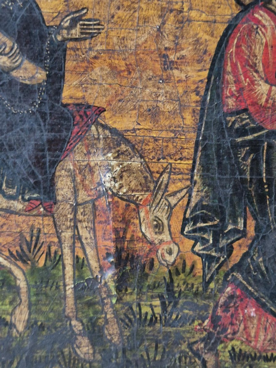 La Fuite en Egypte Icone grecque orthodoxe Huile sur bois-photo-2