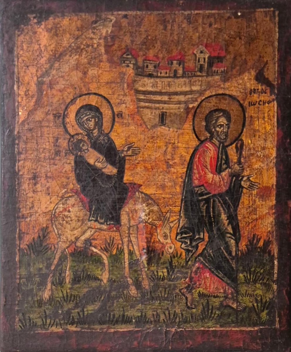 La Fuite en Egypte Icone grecque orthodoxe Huile sur bois-photo-2