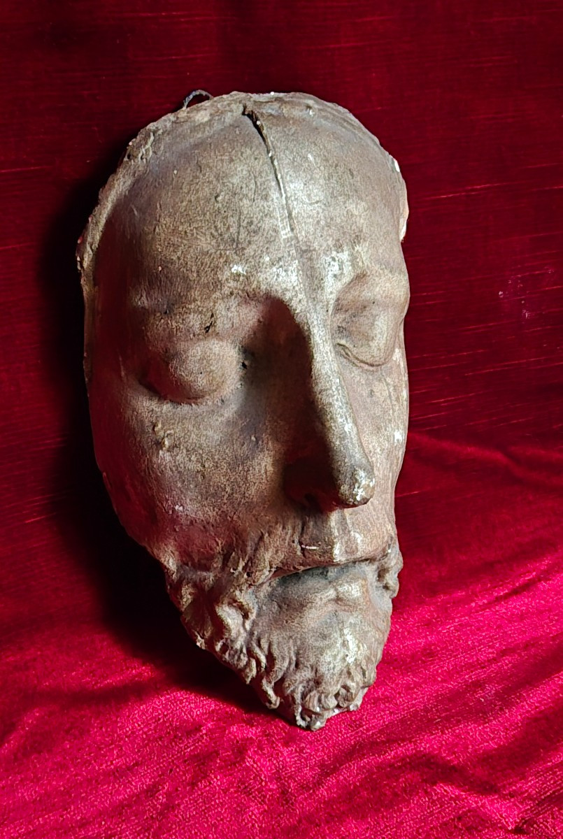 Patinated Plaster Death Mask, 19th Century - Almost Christ-like Face -photo-3