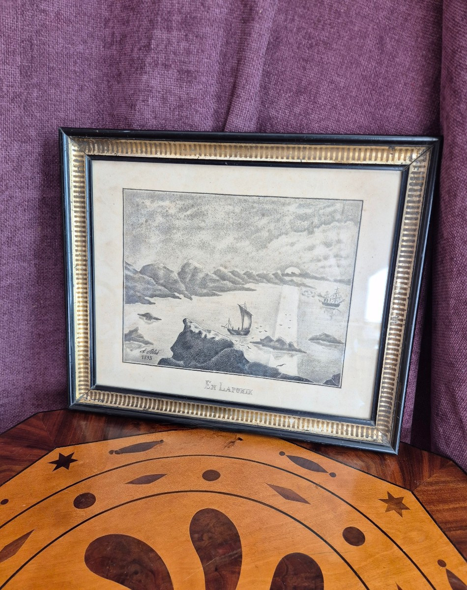 La Laponie - Dessin original 1895 encadré