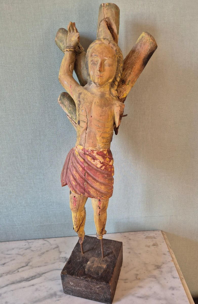 Saint-Sébastien - Bois polychrome du XVIIe siècle -photo-2