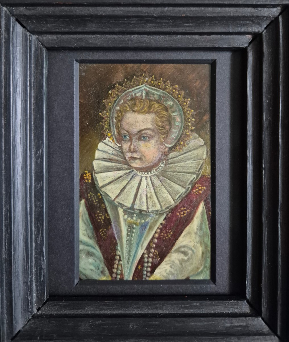 Miniature Oil On Copper Woman From The High Renaissance -photo-2