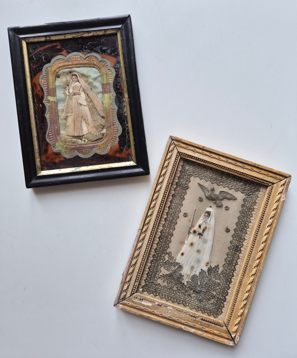 Paire de cadres Souvenirs de communion - tissages découpis