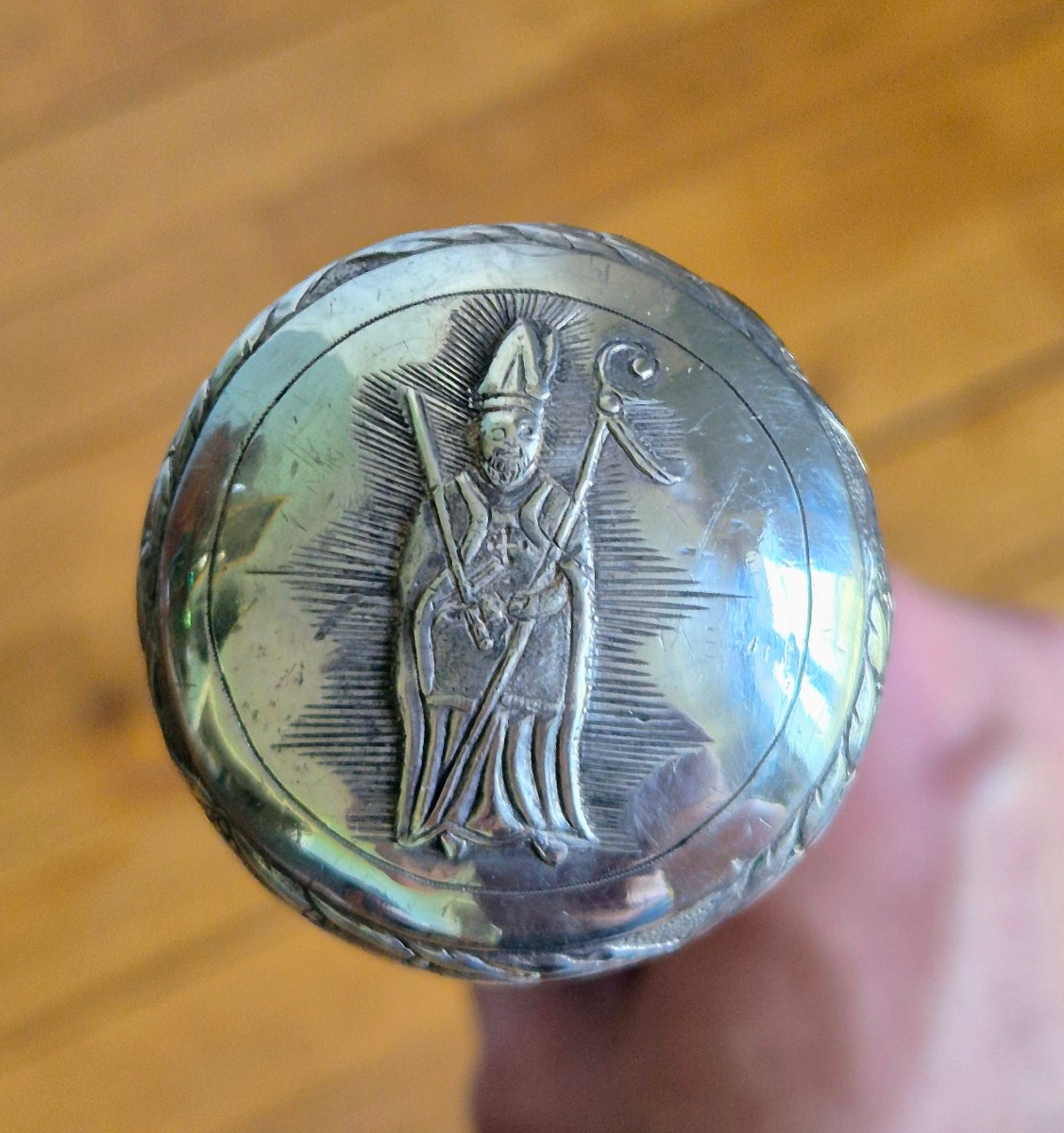 Canne d'évêque - Pommeau en argent et fût en jonc-photo-3