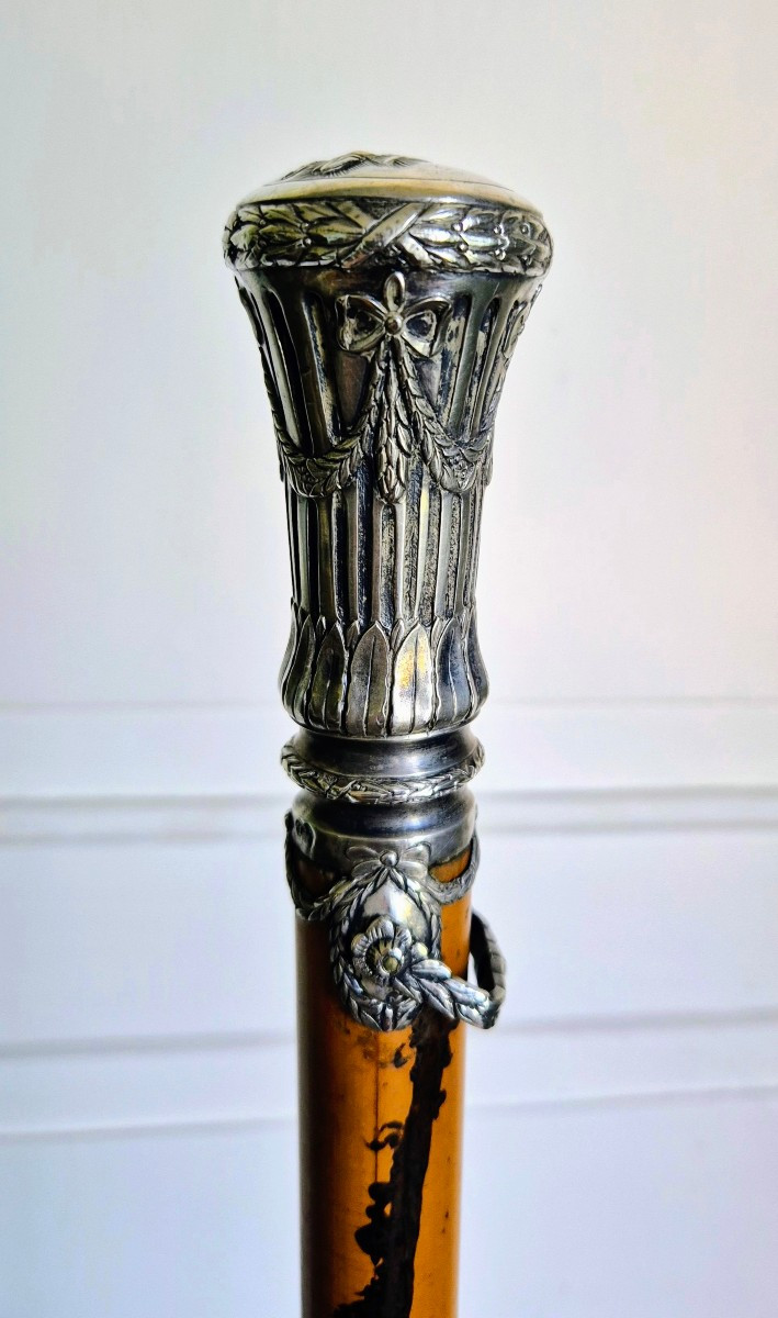 Canne d'évêque - Pommeau en argent et fût en jonc-photo-1
