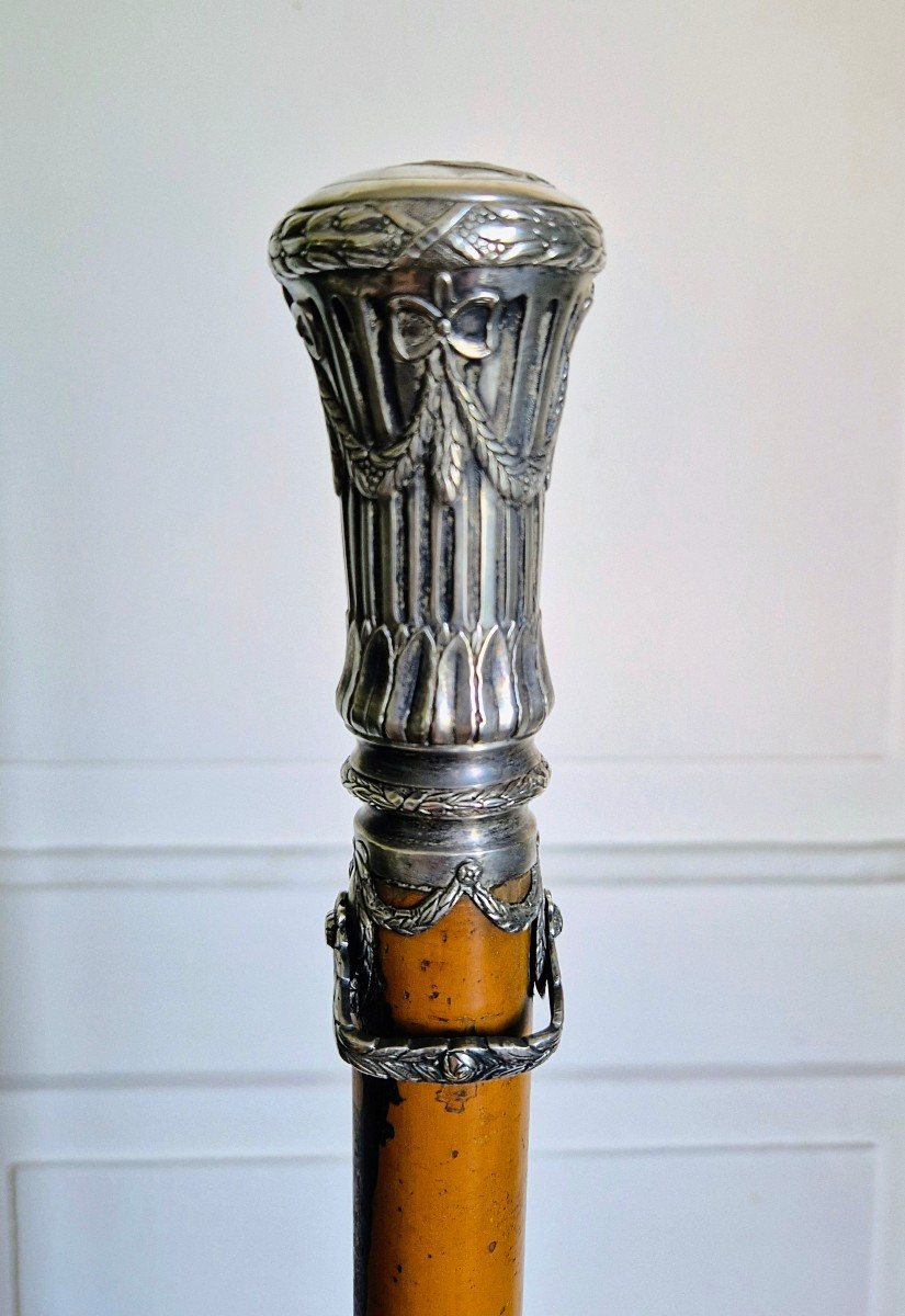 Canne d'évêque - Pommeau en argent et fût en jonc