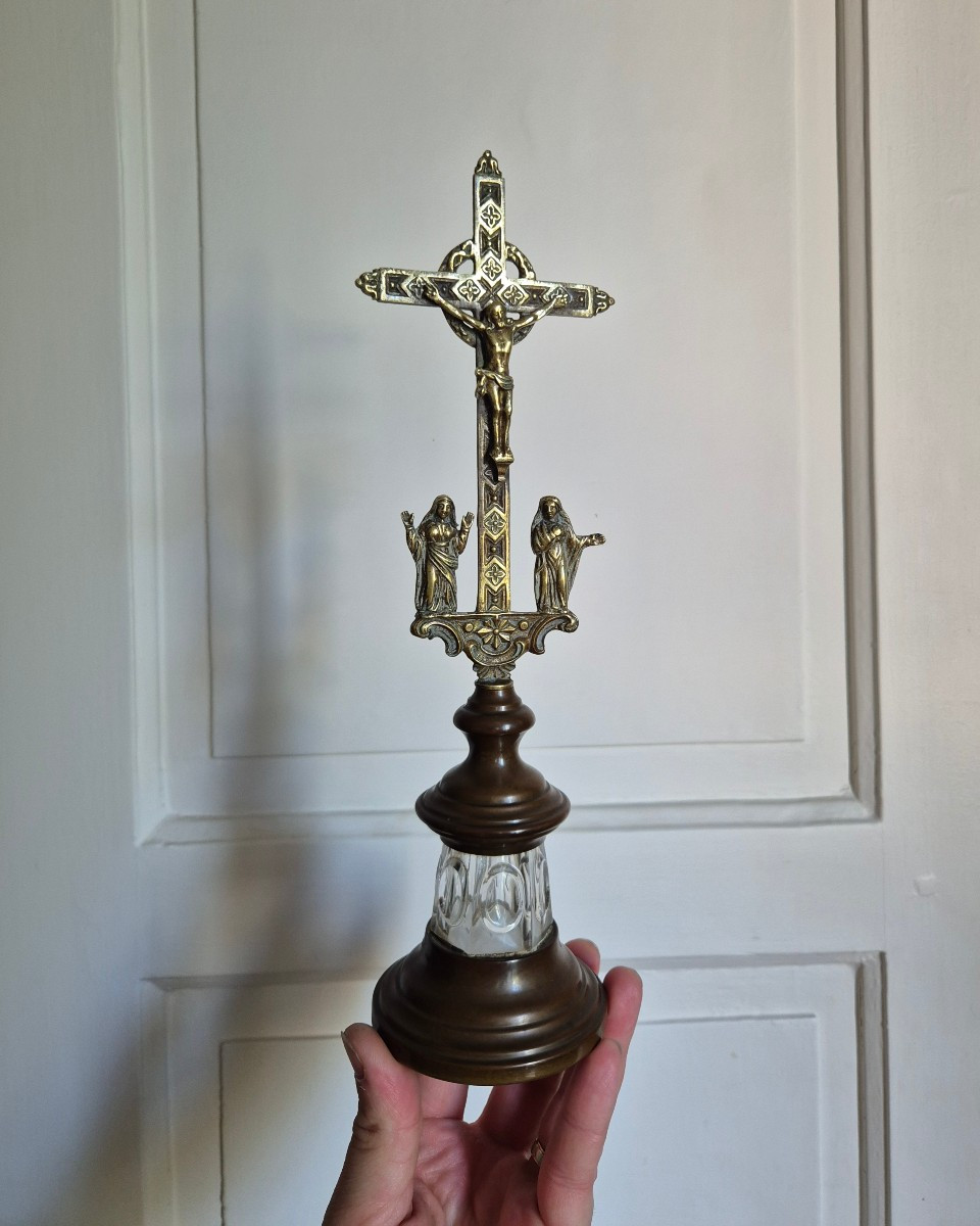 Crucifix circa 1830 Bronze et Cristal du Creusot-photo-1