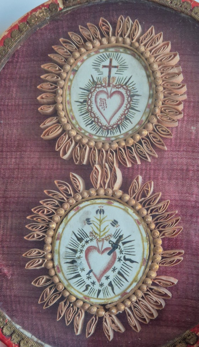 Ex voto de deux cœurs ardents - paperolles Travail de couvent -photo-2