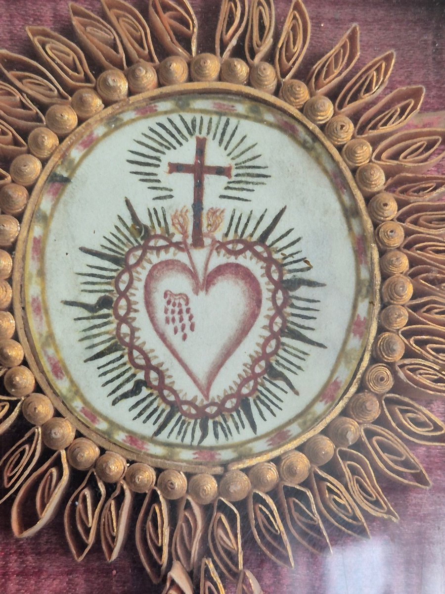 Ex voto de deux cœurs ardents - paperolles Travail de couvent -photo-3