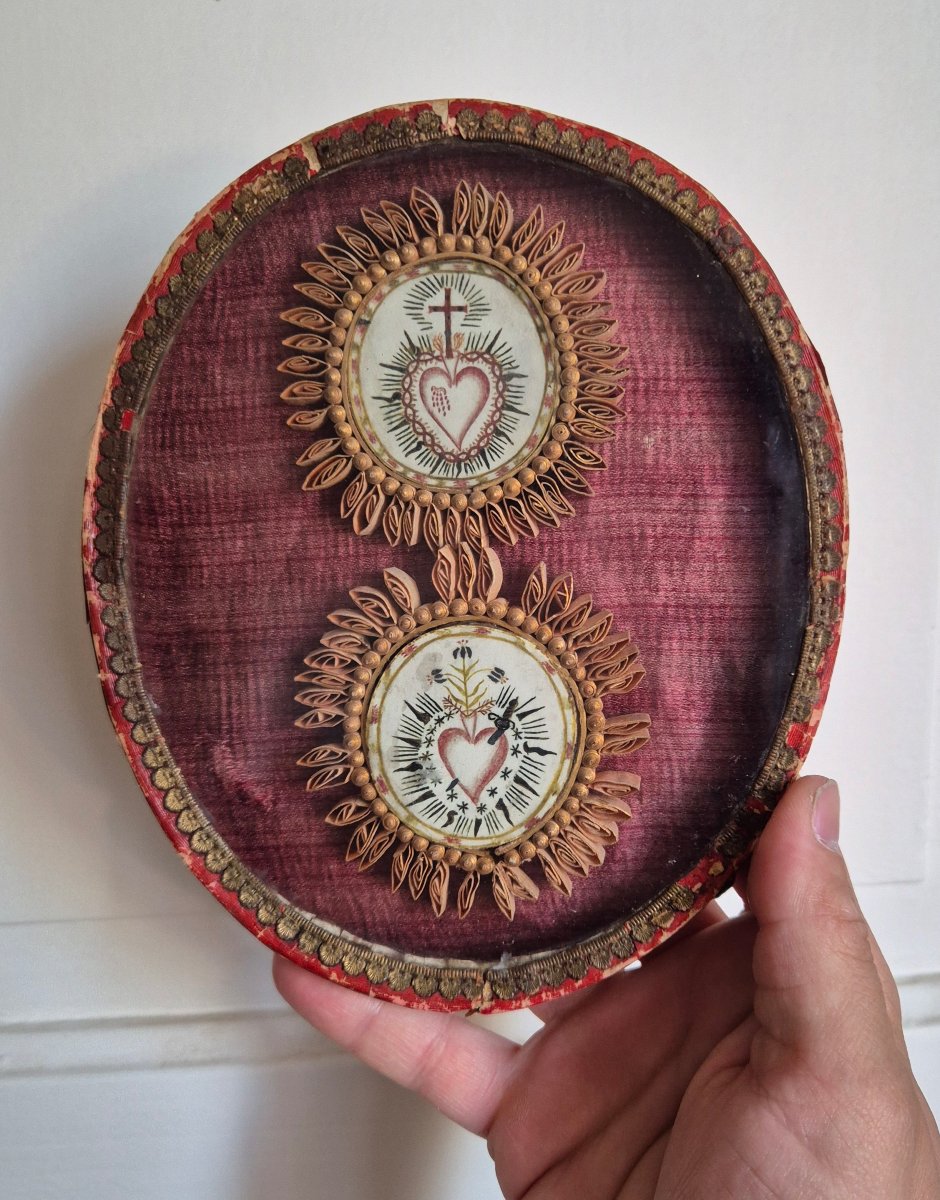 Ex voto de deux cœurs ardents - paperolles Travail de couvent -photo-4