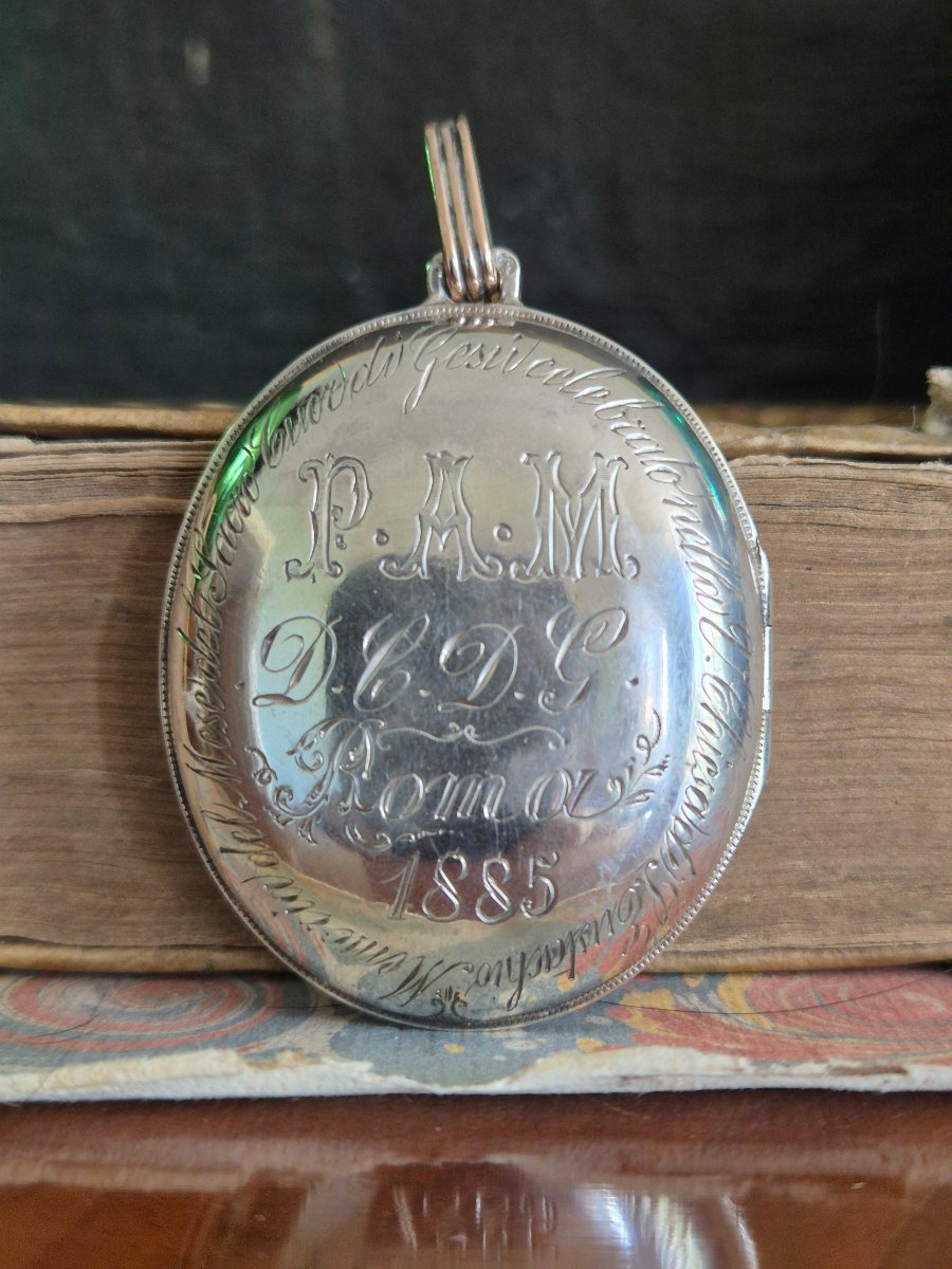 Italian Silver Pendant, Mourning Memento, 19th Century -photo-2