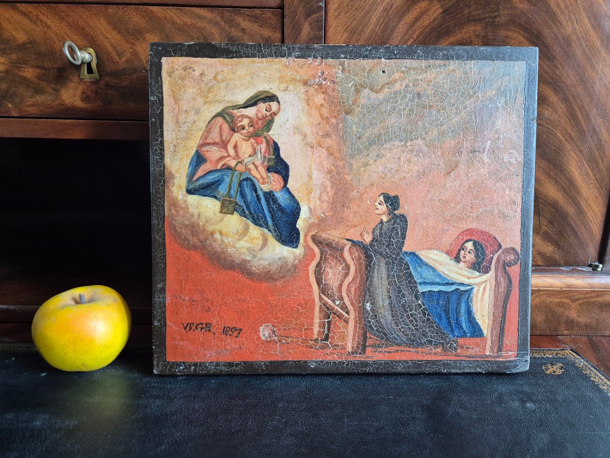 Ex voto Huile sur Panneau 1897 Scène de guérison -photo-1