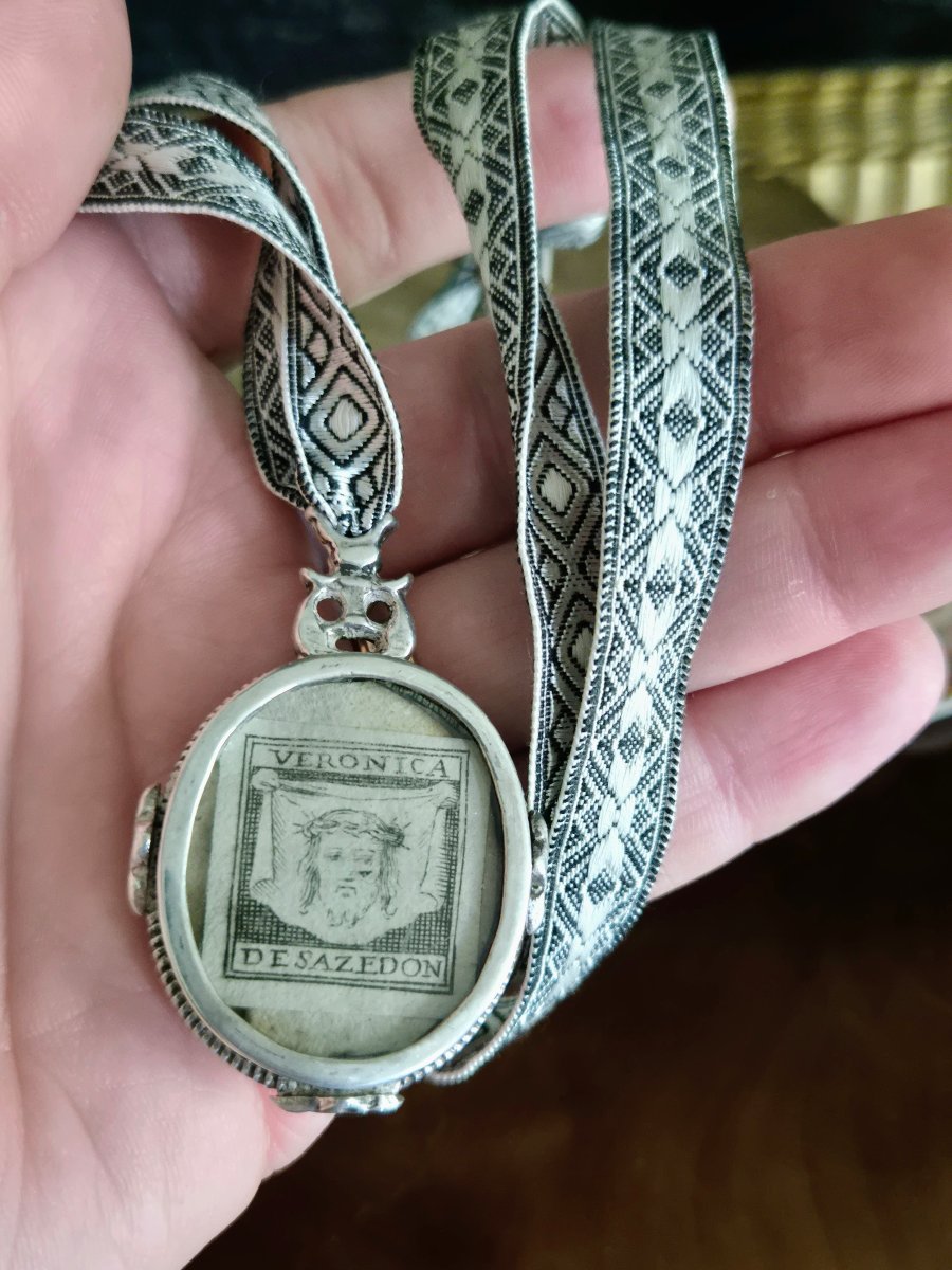 Sainte Face Voile de Véronique - Reliquaire pendentif ex voto XIXe siècle -photo-4