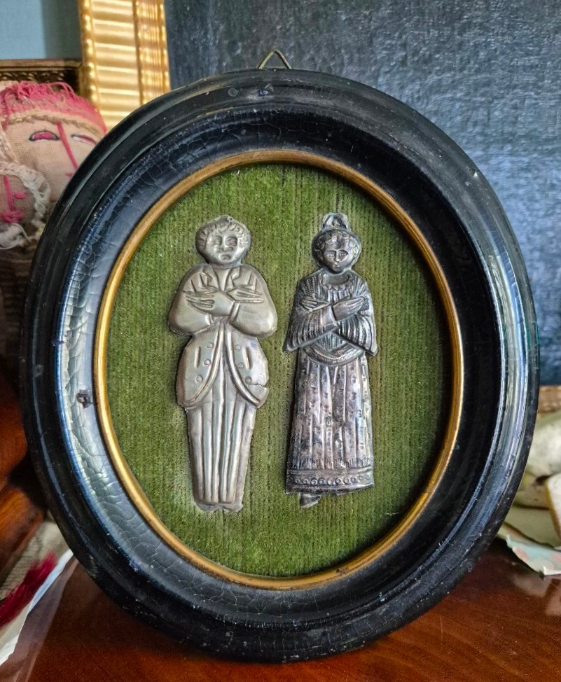 Couple Ex voto encadré XIXe siècle 