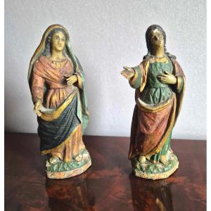 Religious Subjects In Polychrome Gilded Wood - 18th Century