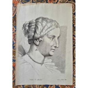 Marie De M&eacute;dicis (1810) - Dessin Original Au Crayon - Alphonse De Boisricheux - Empire - XIXe Si&egrave;cle