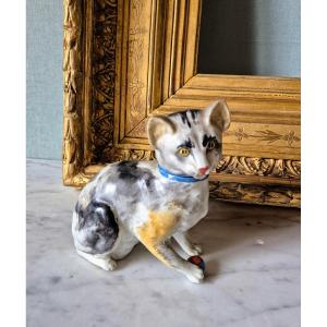 Porcelain Snuffbox Cat Playing Ball Circa 1900