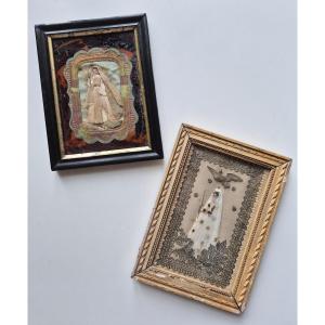 Paire de cadres Souvenirs de communion - tissages découpis