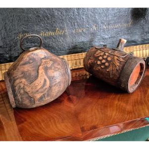 Paire de tonnelets en bois sculpté - Objets de voiliers XIXe siècle