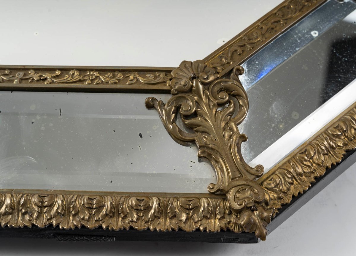 Baroque-style Mirror In Bronze With Beveled Glass-photo-3