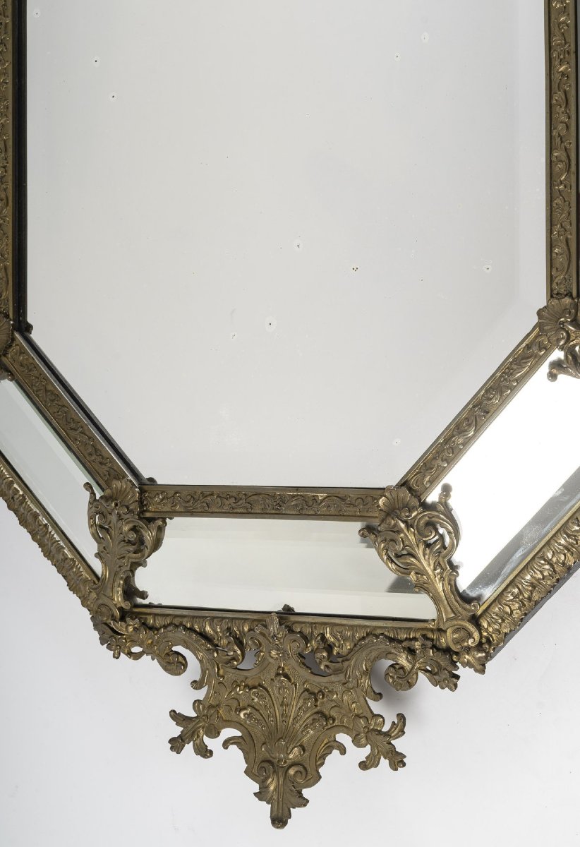 Baroque-style Mirror In Bronze With Beveled Glass-photo-4