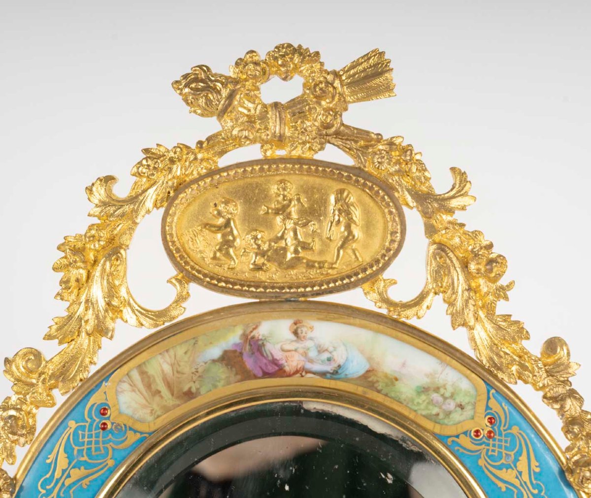 Table Mirror In Gilded Bronze And Porcelain In The Sèvres Style—louis XVI Style, N Period-photo-2