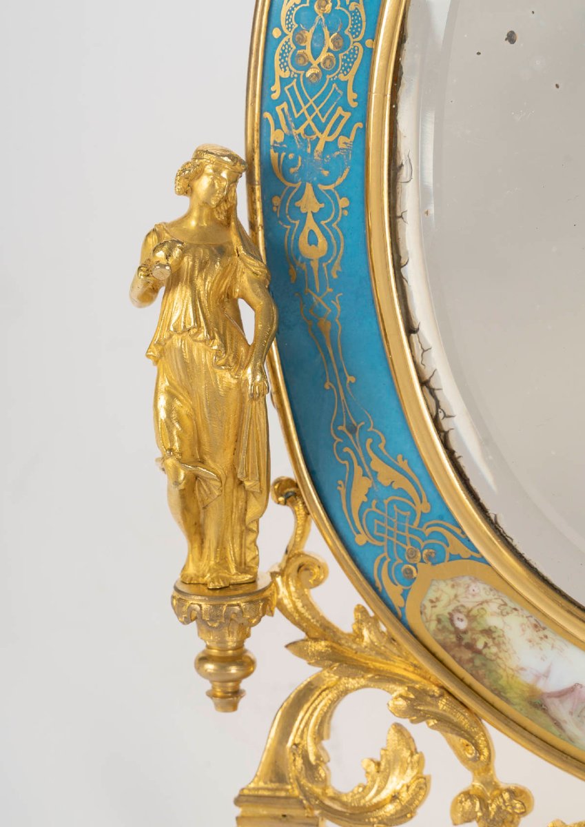 Table Mirror In Gilded Bronze And Porcelain In The Sèvres Style—louis XVI Style, N Period-photo-3