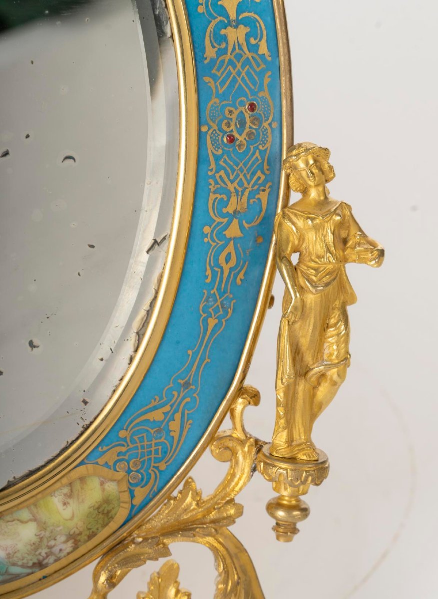Table Mirror In Gilded Bronze And Porcelain In The Sèvres Style—louis XVI Style, N Period-photo-4