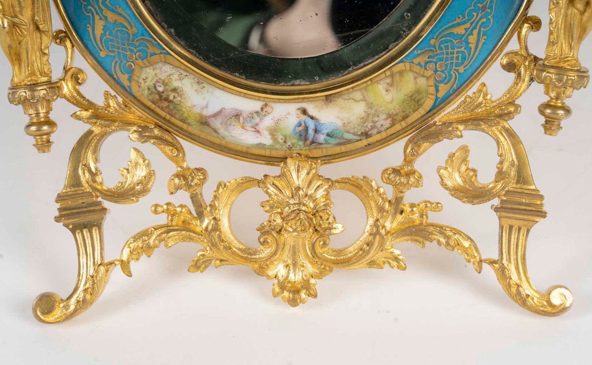 Table Mirror In Gilded Bronze And Porcelain In The Sèvres Style—louis XVI Style, N Period-photo-1