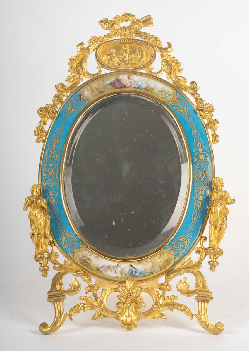 Table Mirror In Gilded Bronze And Porcelain In The Sèvres Style—louis XVI Style, N Period
