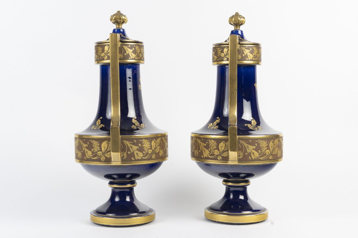 Pair Of Lidded Vases Made Of Cobalt-blue Porcelain – Manufacture Jaget & Pinon, Decorated By Paul Mathi-photo-3