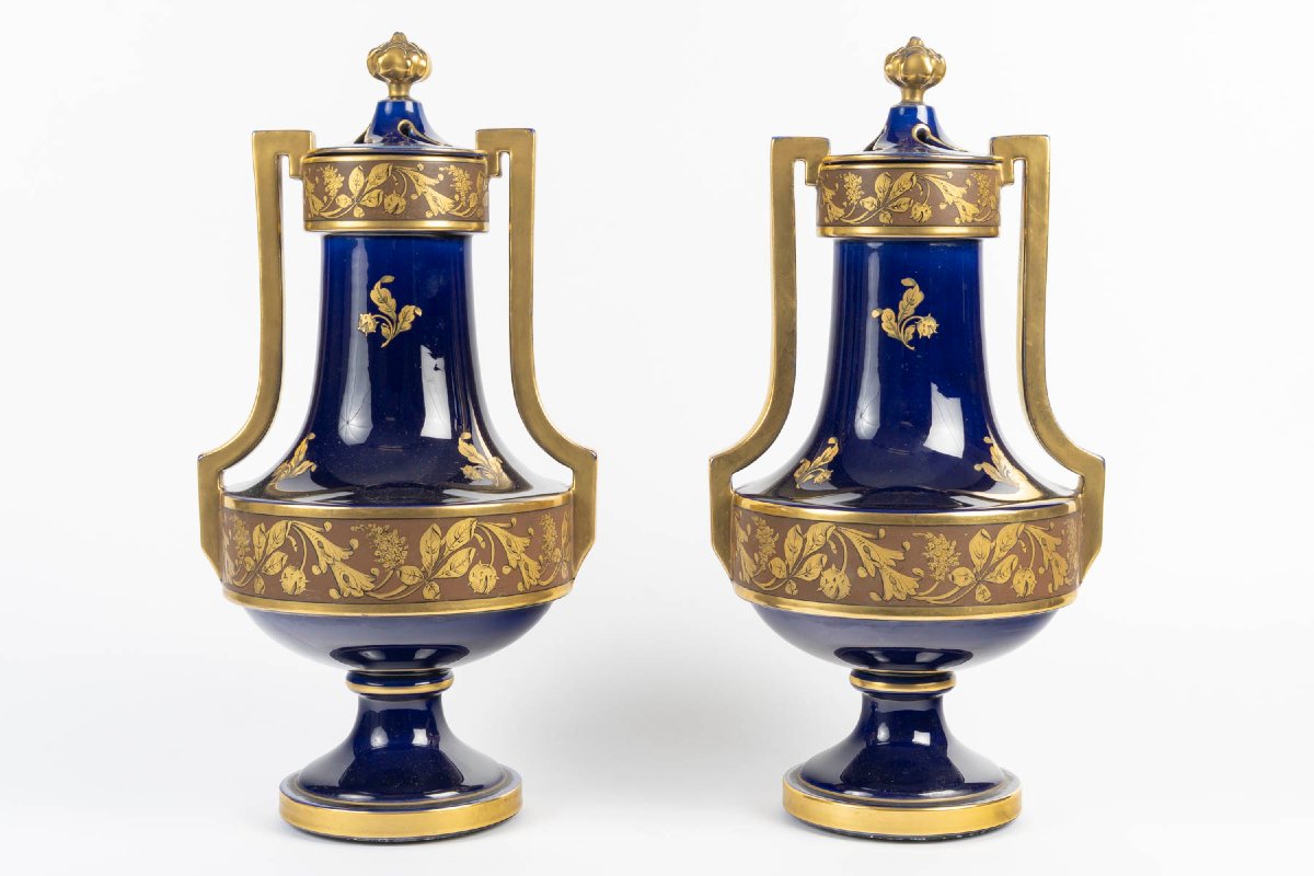 Pair Of Lidded Vases Made Of Cobalt-blue Porcelain – Manufacture Jaget & Pinon, Decorated By Paul Mathi-photo-5