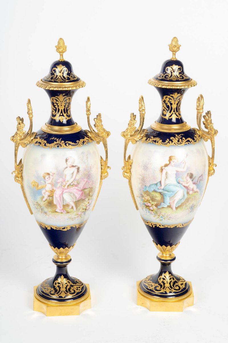 Pair Of Vases In The Sèvres Style, 19th Century—napoleon III Period-photo-2