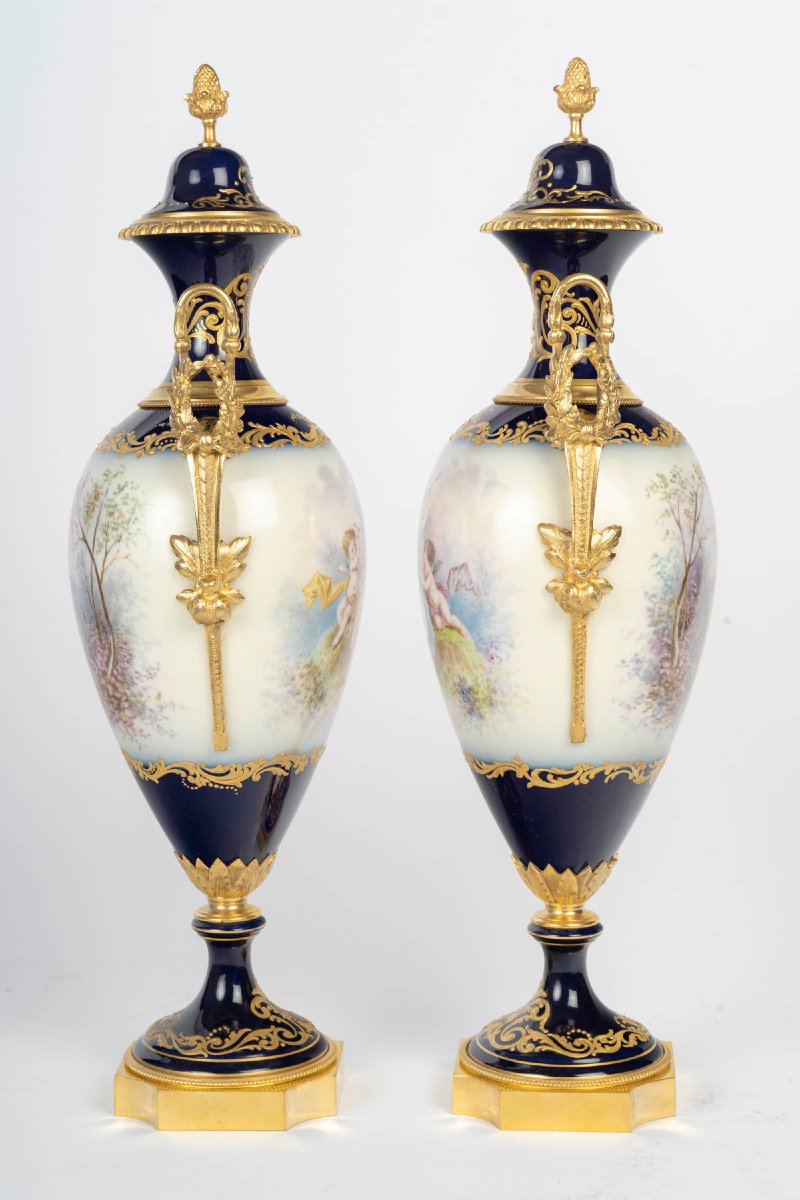 Pair Of Vases In The Sèvres Style, 19th Century—napoleon III Period-photo-3
