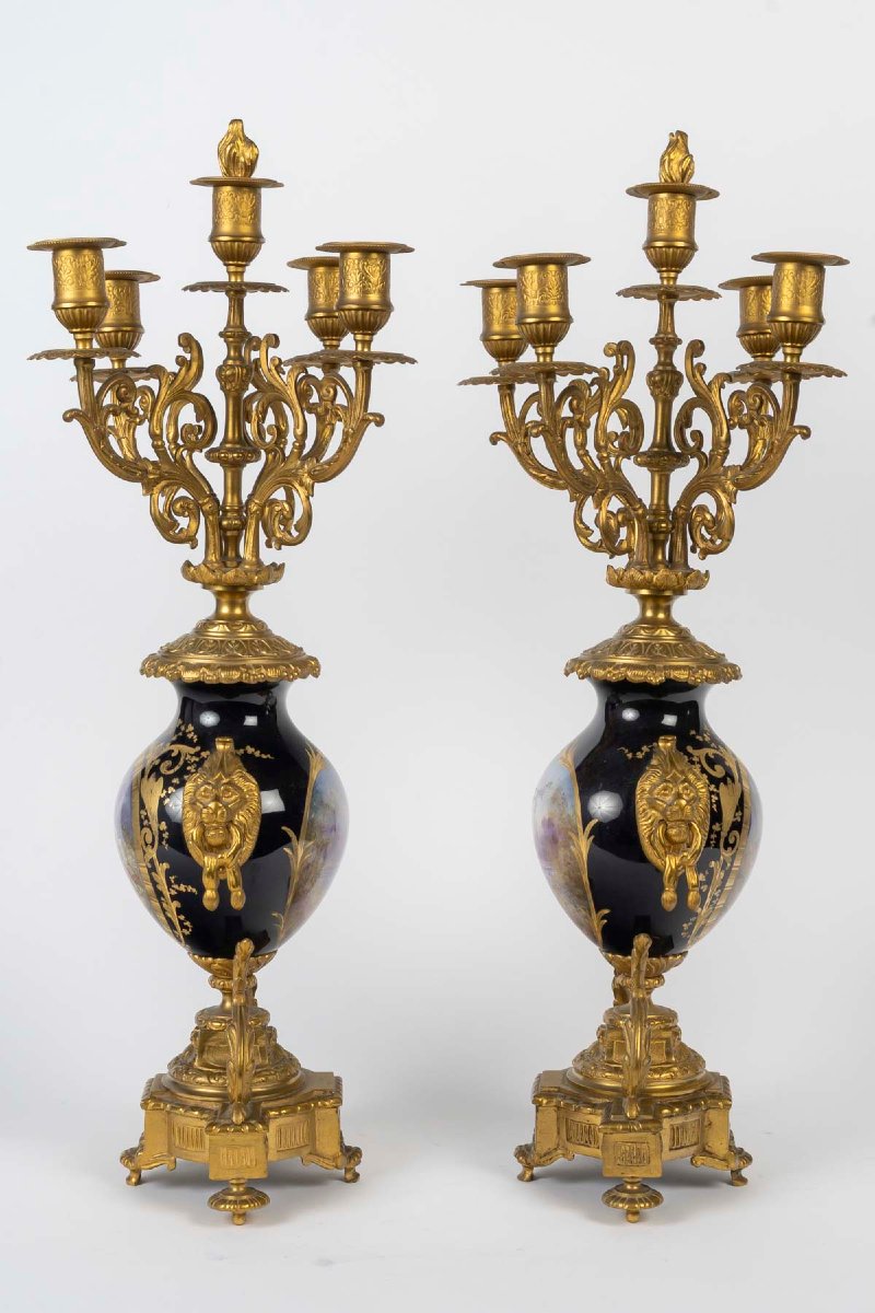 Napoleon III-style Fireplace Mantelpiece In Gilded Bronze And Sèvres Blue Porcelain – Late 19th Century -photo-4