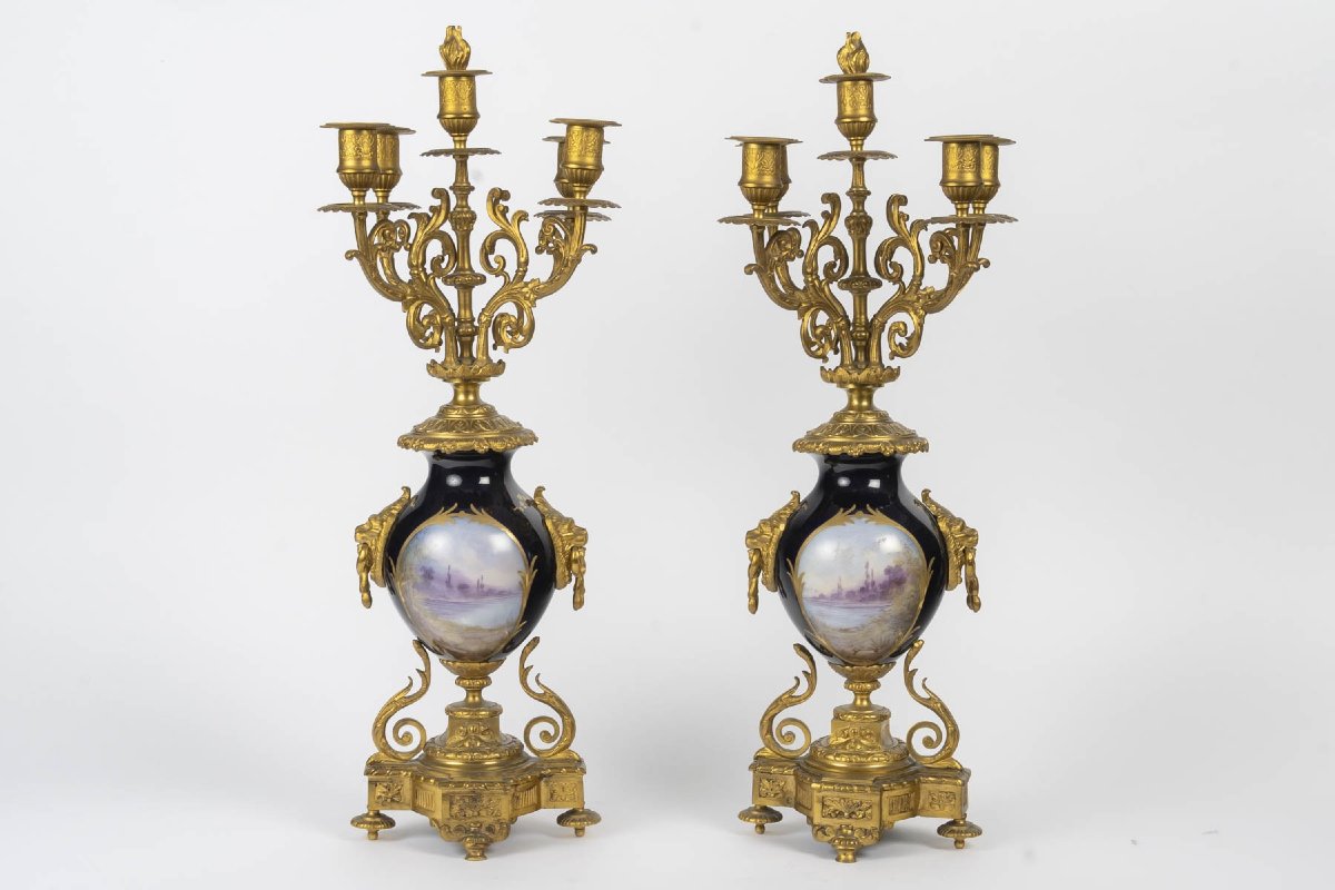 Napoleon III-style Fireplace Mantelpiece In Gilded Bronze And Sèvres Blue Porcelain – Late 19th Century -photo-5