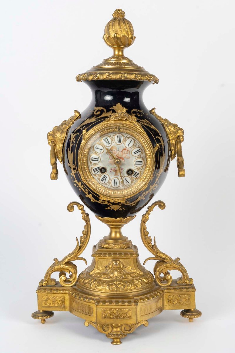 Napoleon III-style Fireplace Mantelpiece In Gilded Bronze And Sèvres Blue Porcelain – Late 19th Century -photo-6