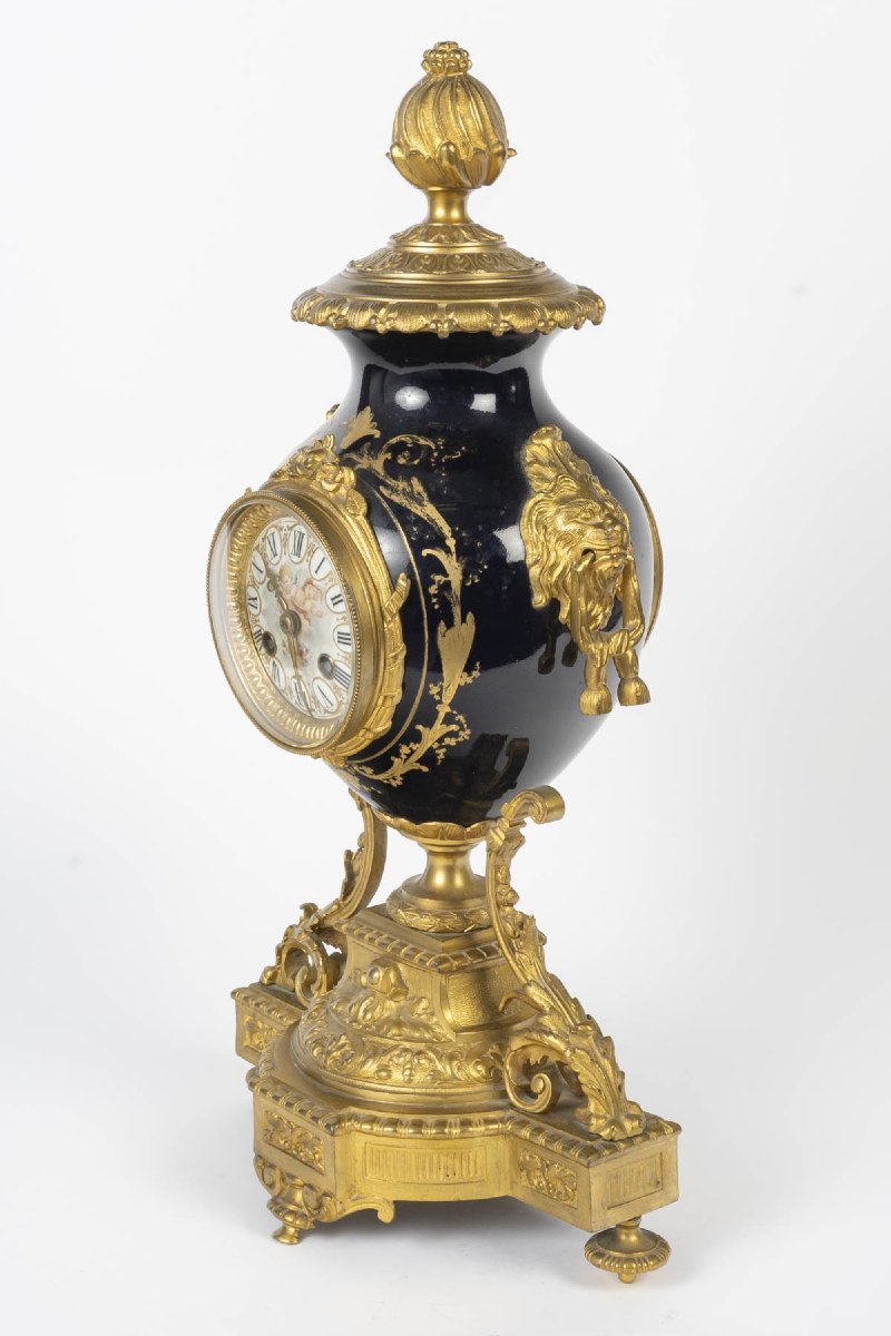 Napoleon III-style Fireplace Mantelpiece In Gilded Bronze And Sèvres Blue Porcelain – Late 19th Century -photo-7