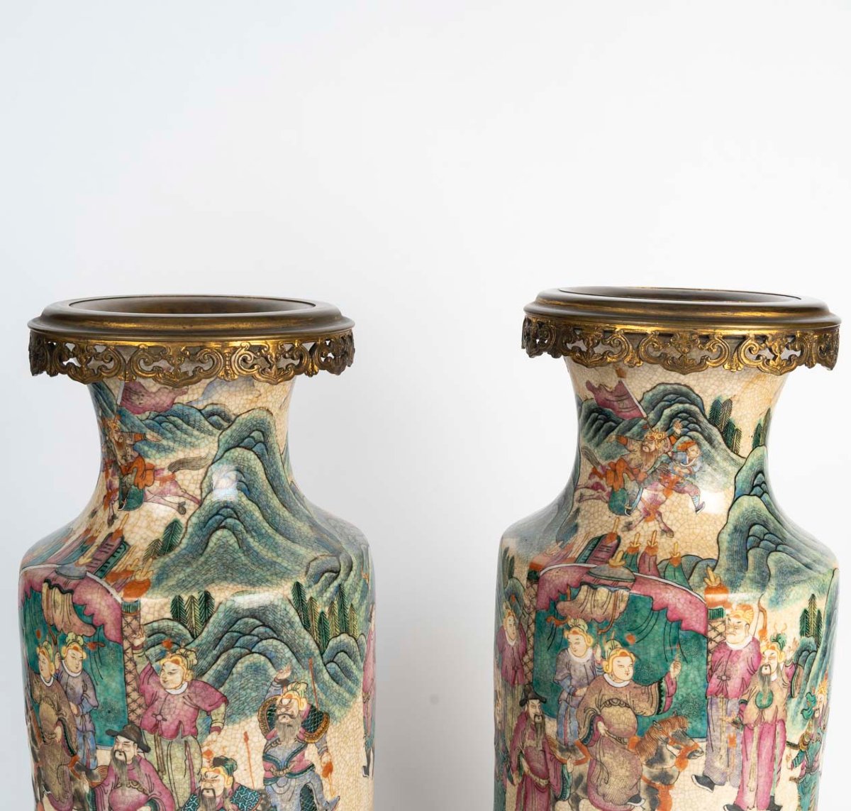 Paire de vases de Nankin en porcelaine craquelée polychrome, Chine, XIXe siècle-photo-2