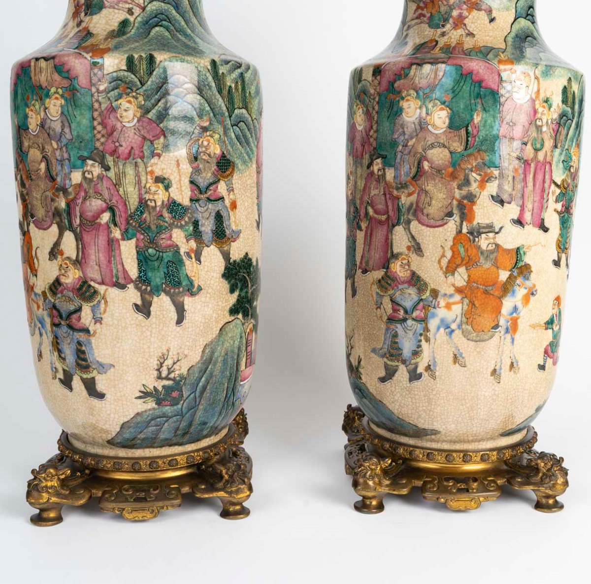 Paire de vases de Nankin en porcelaine craquelée polychrome, Chine, XIXe siècle-photo-3