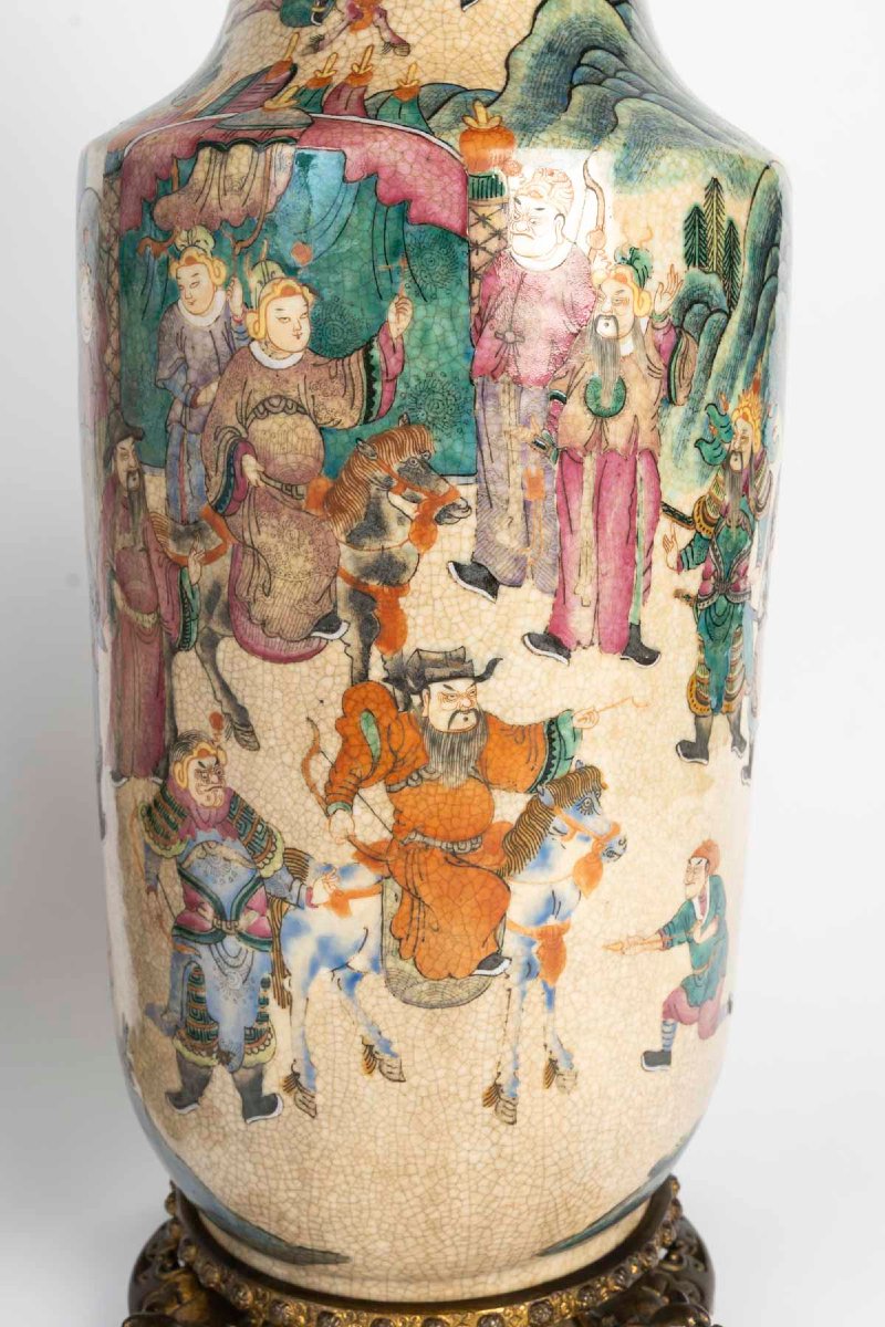 Paire de vases de Nankin en porcelaine craquelée polychrome, Chine, XIXe siècle-photo-4