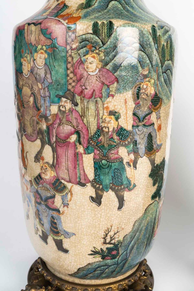Paire de vases de Nankin en porcelaine craquelée polychrome, Chine, XIXe siècle-photo-1